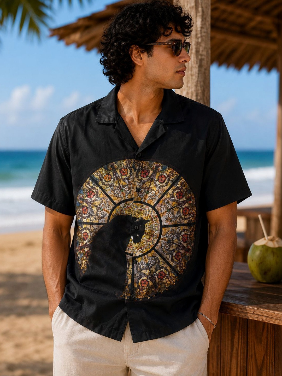 MADMOJO Men Relaxed Cotton Linen Digital Printed Casual Shirt