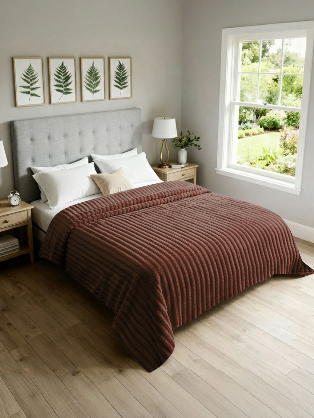 Cortina Dark Brown Striped AC Room 350 GSM Single Bed Blanket