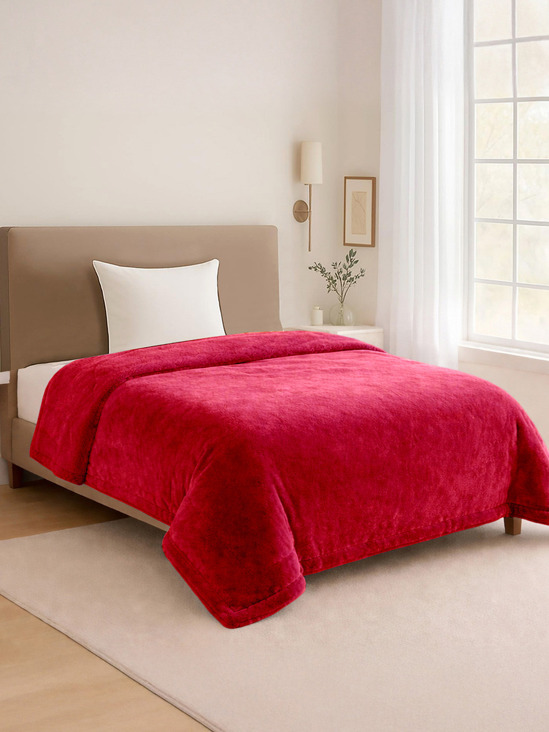 Cortina Red 350 GSM Solid Single AC Blanket