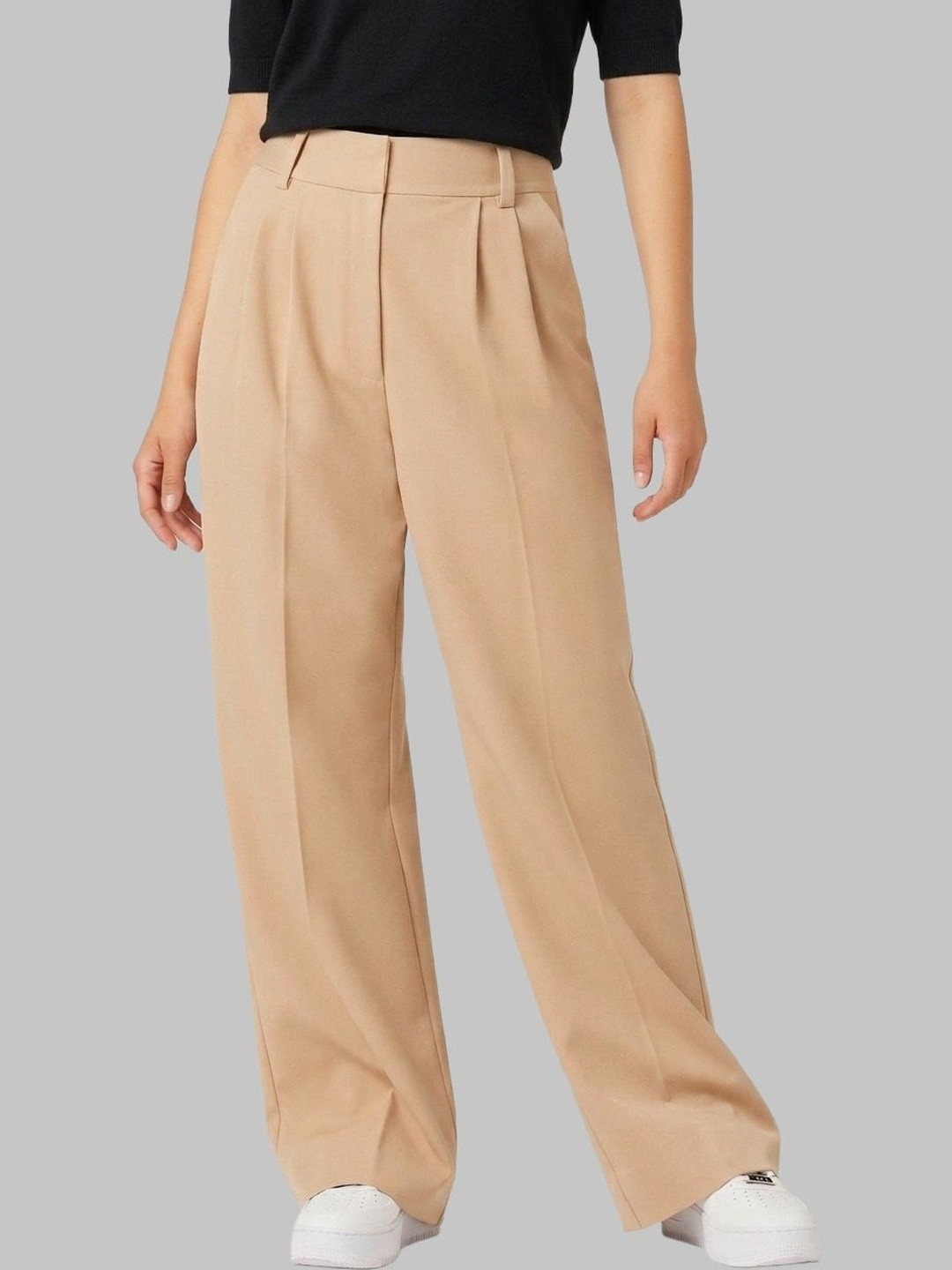 FNOCKS Women Comfort Wide-Leg High-Rise Pleated Korean Pants
