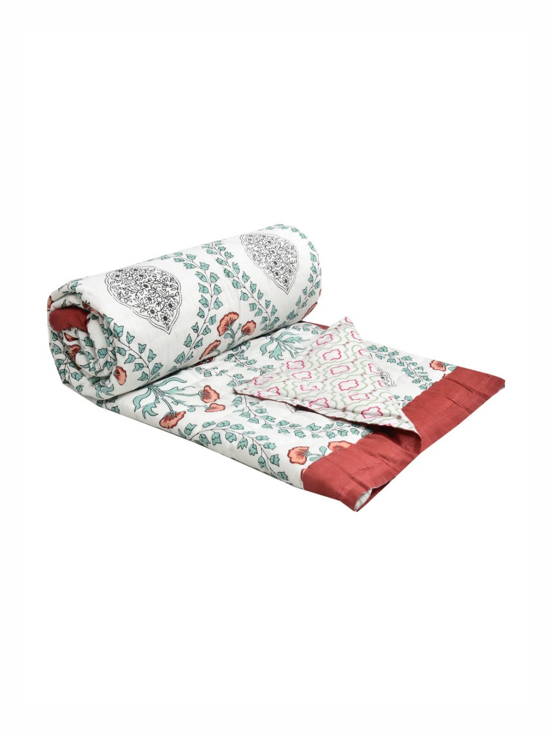 BLOCKS OF INDIA Red & Black Printed Pure Cotton AC Room 350 GSM Single Bed Quilt