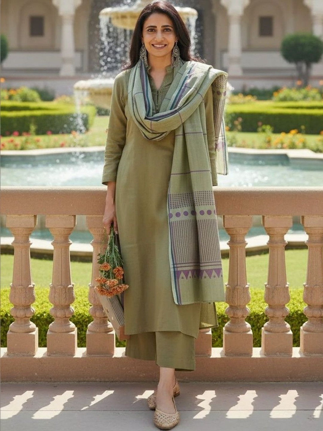 AEBA FASHION Women Ethnic Motifs Regular Kurta with Trousers & With Dupatta