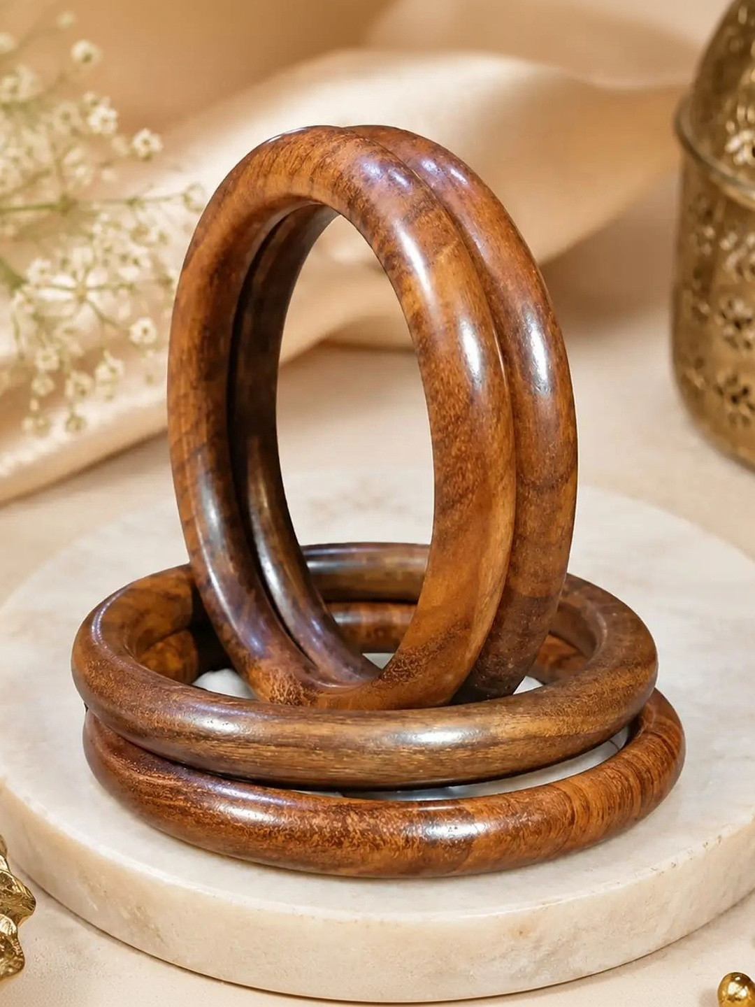 AJ Azad Jewels Set of 4 Brown Wooden Kashmiri Bangles