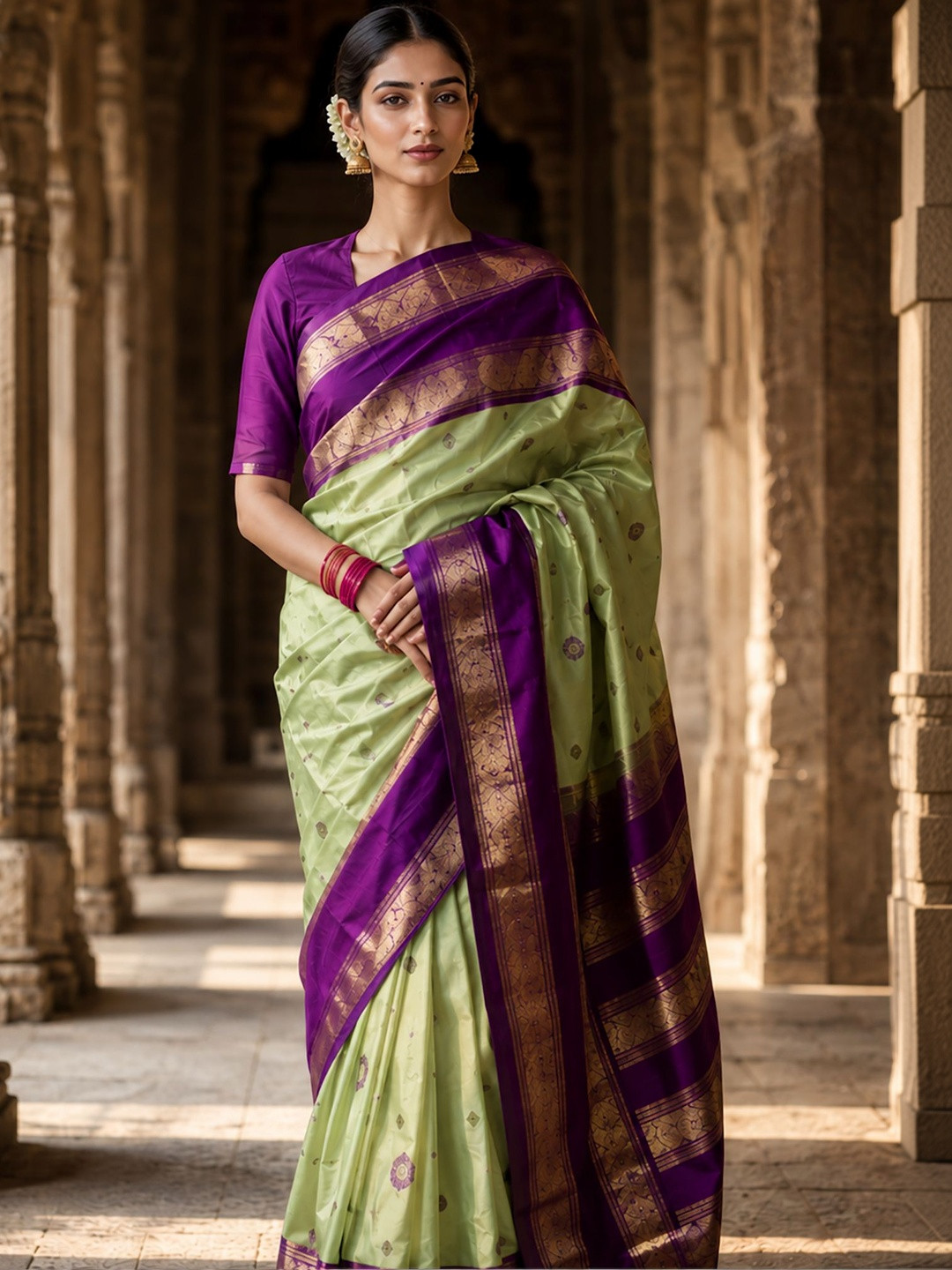 Dhaaga Ghar Ethnic Motifs Woven Design Zari Saree With Blouse Piece