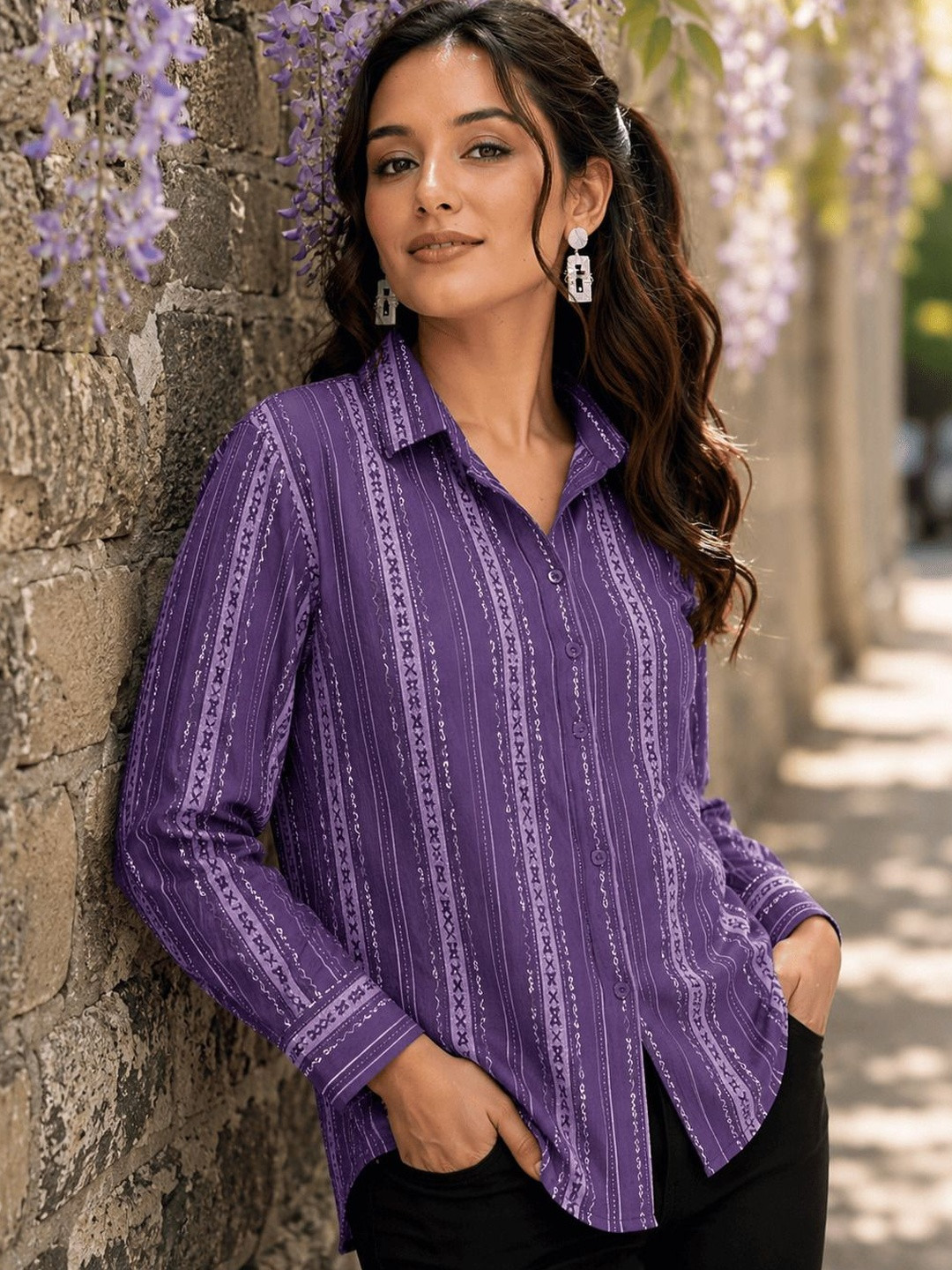 Mirana Vertical Striped Printed Casual Shirt