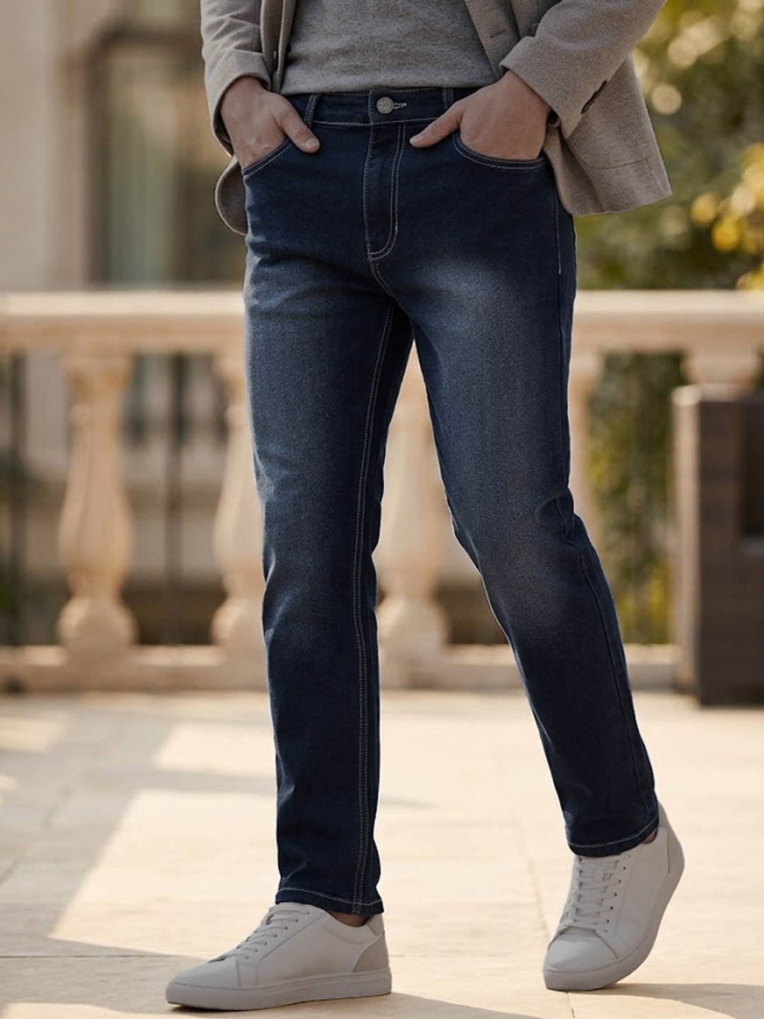 Urbano Fashion Men Straight Fit Mid-Rise Light Fade Stretchable Jeans
