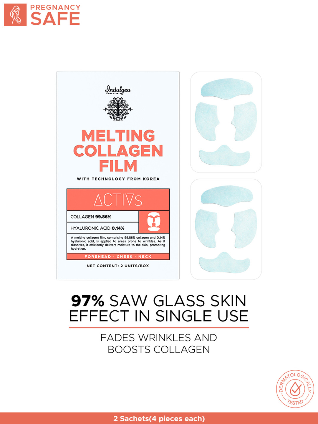 Indulgeo Essentials Melting Collagen sheet mask for Anti Aging - Set of 2 (8Pcs)