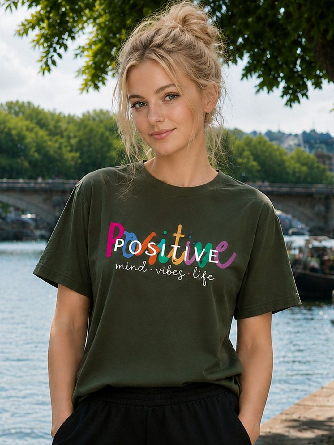 ELVIA Women Typography Printed T-shirt