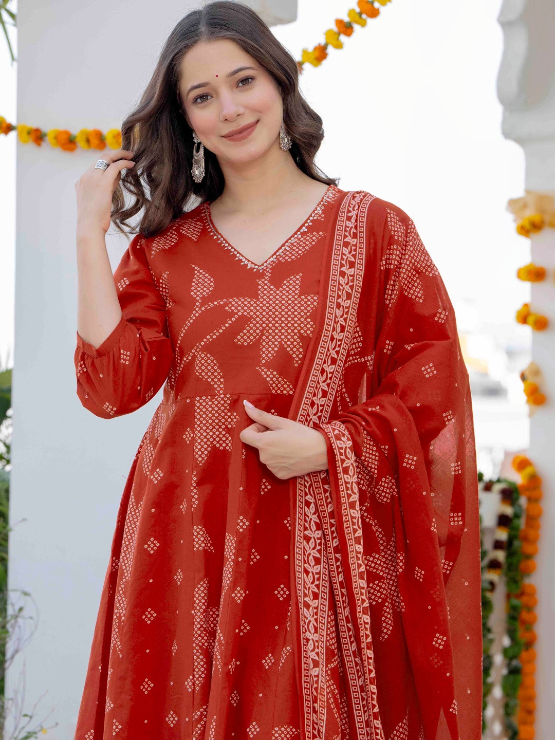 JAIPUR SARAI Ethnic Motifs Printed Pure Cotton Kurta with Trousers & With Dupatta