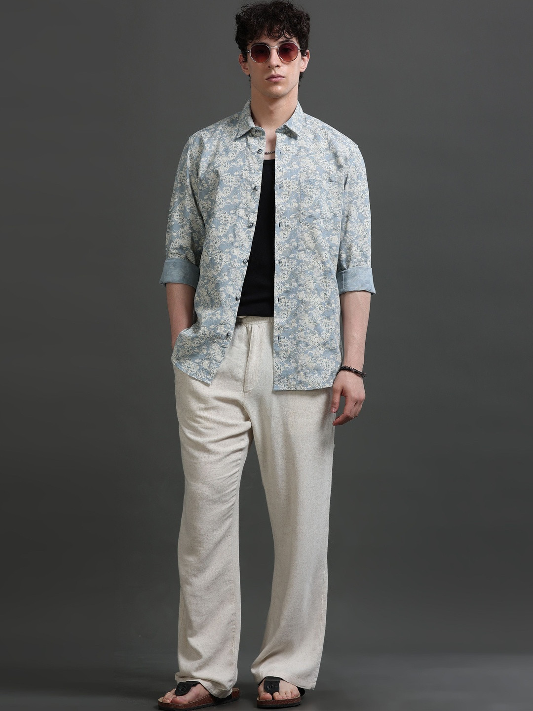 British Club Men Smart Slim Fit Floral Printed Casual Shirt