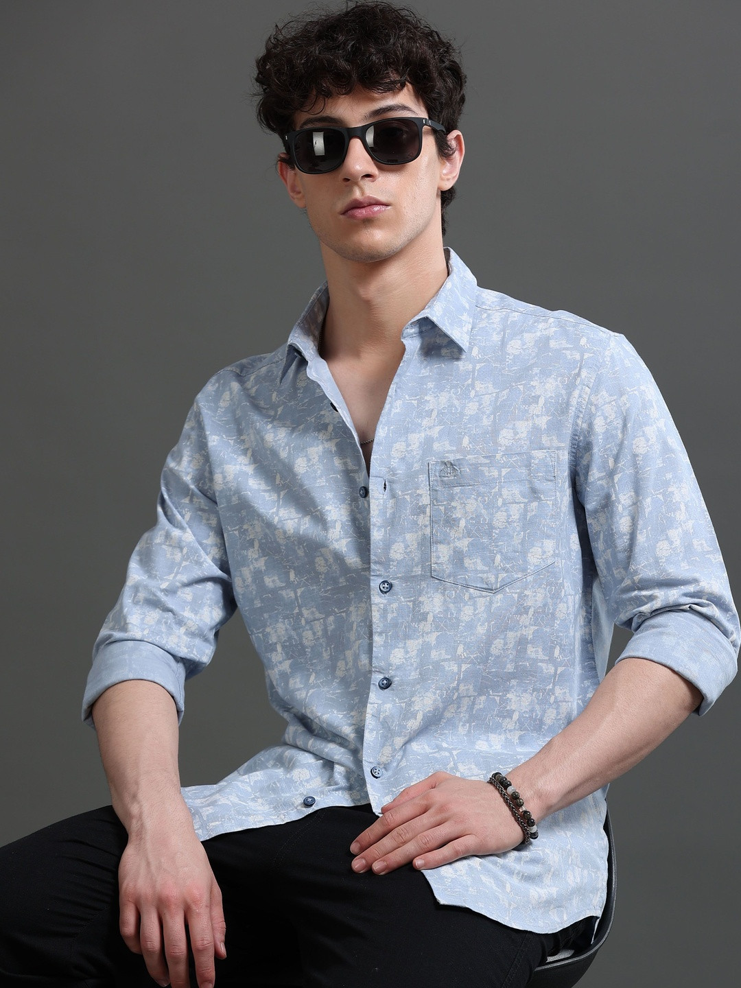 British Club Men Smart Slim Fit Printed Casual Shirt