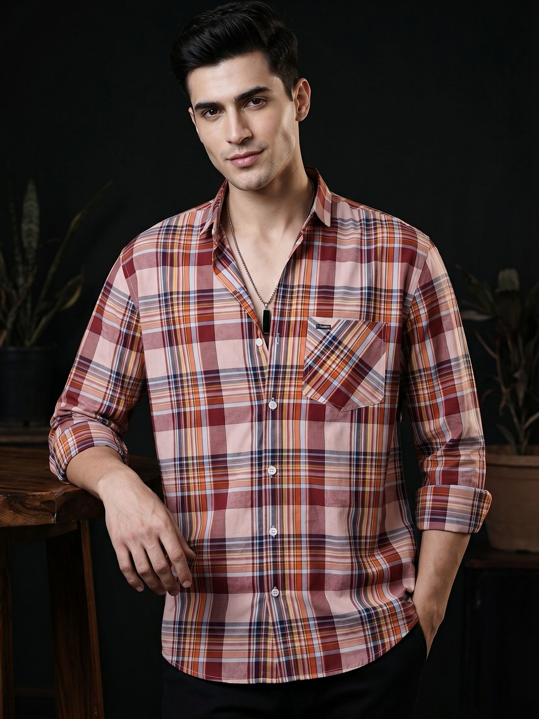 SZN Men Tartan Checks Checked Casual Shirt