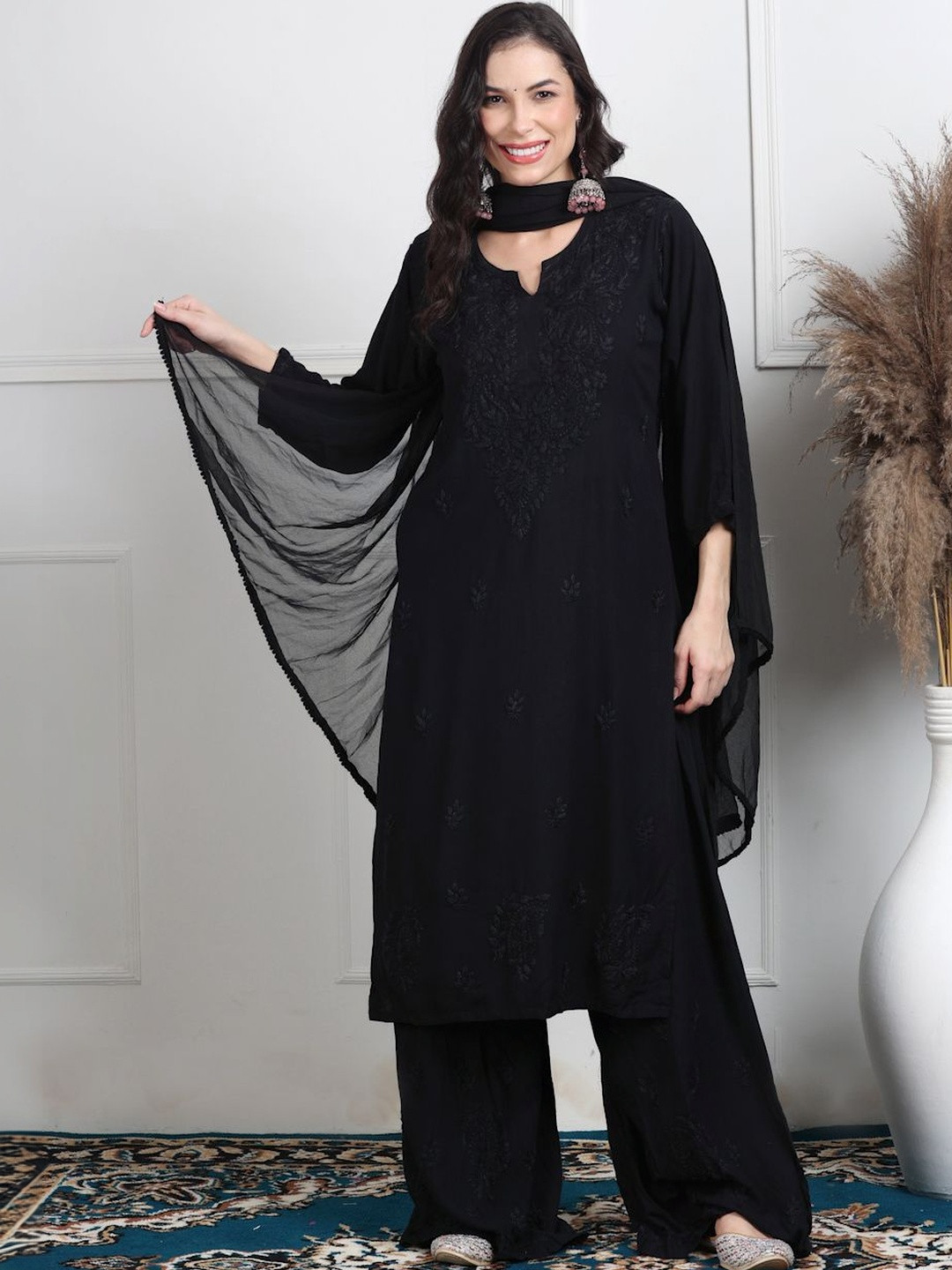 Noorza Chikankari  Ethnic Motifs Embroidered Regular Kurta with Palazzos & With Dupatta