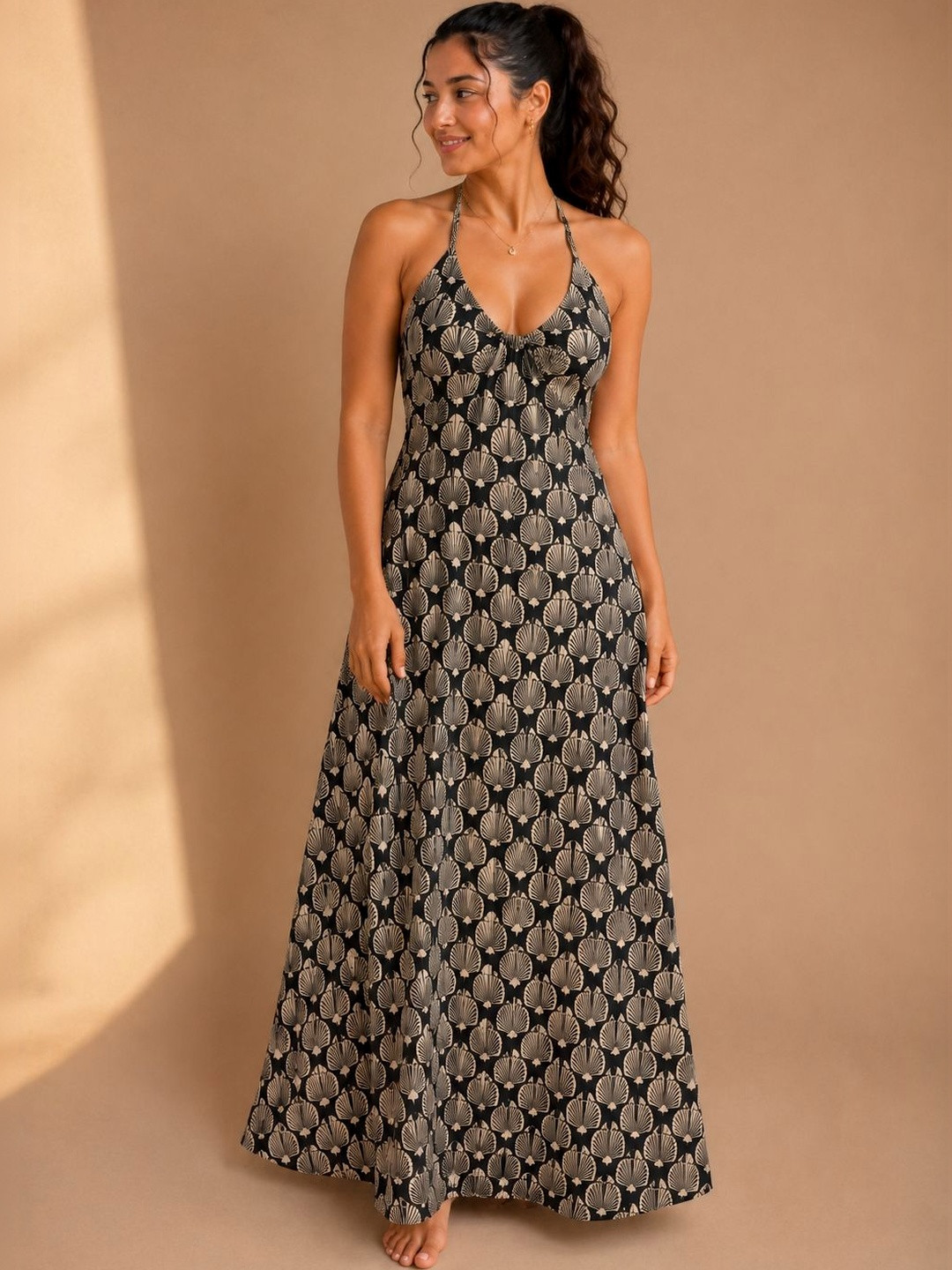 DADA Print Halter Neck Maxi Dress