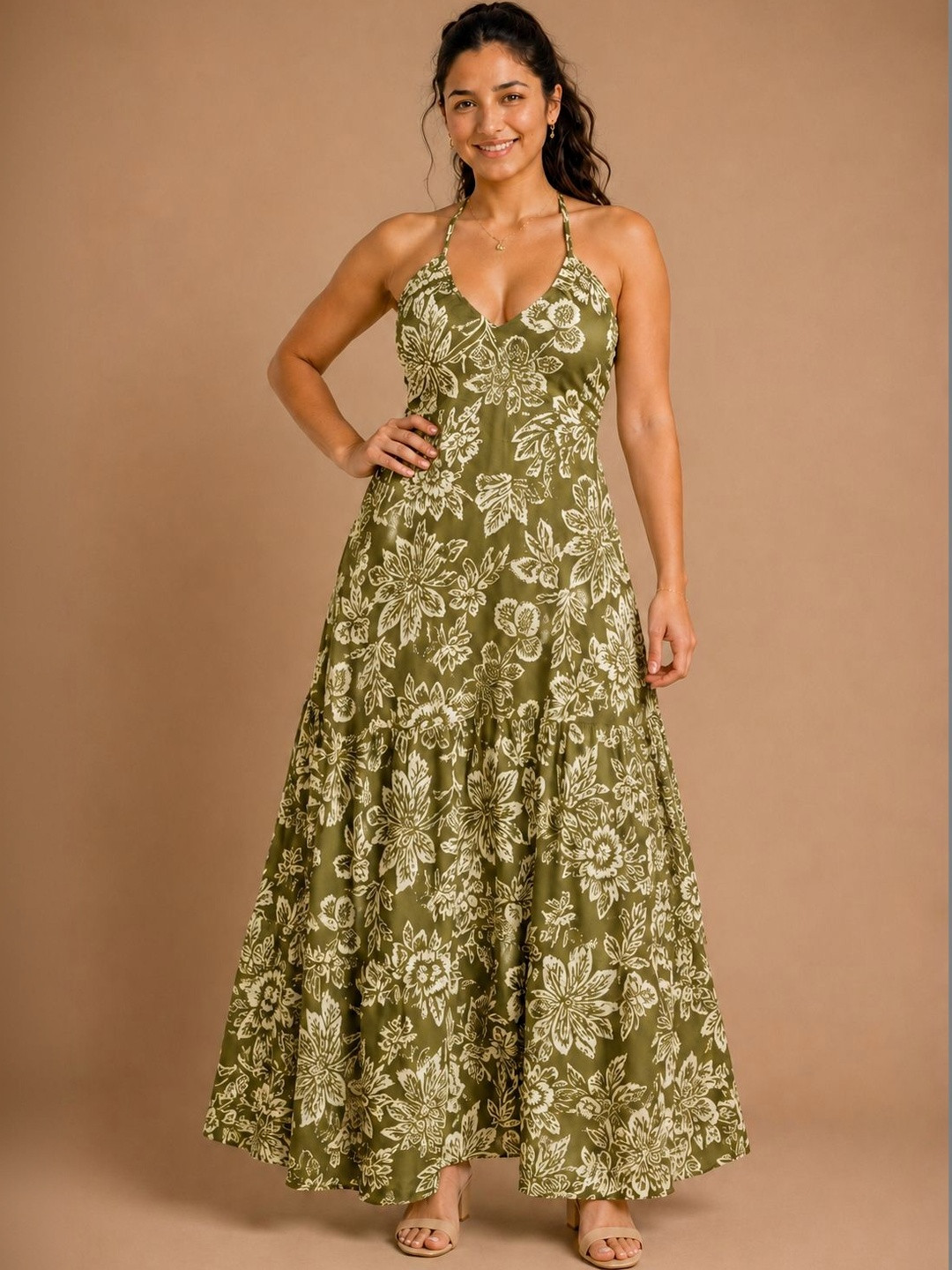 DADA Floral Print Halter Neck Maxi Dress