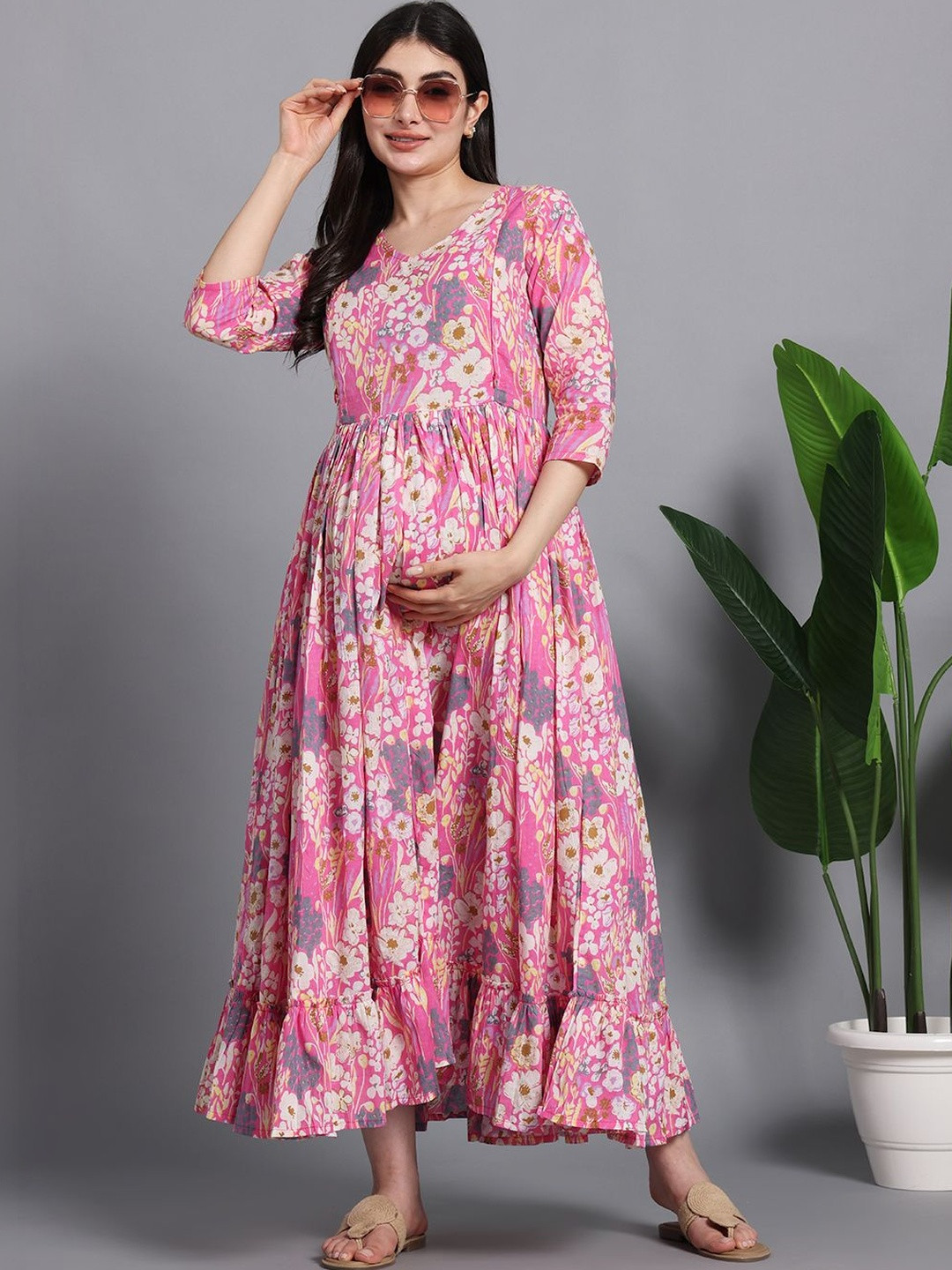Pahanawa Floral Print Maternity Maxi Dress