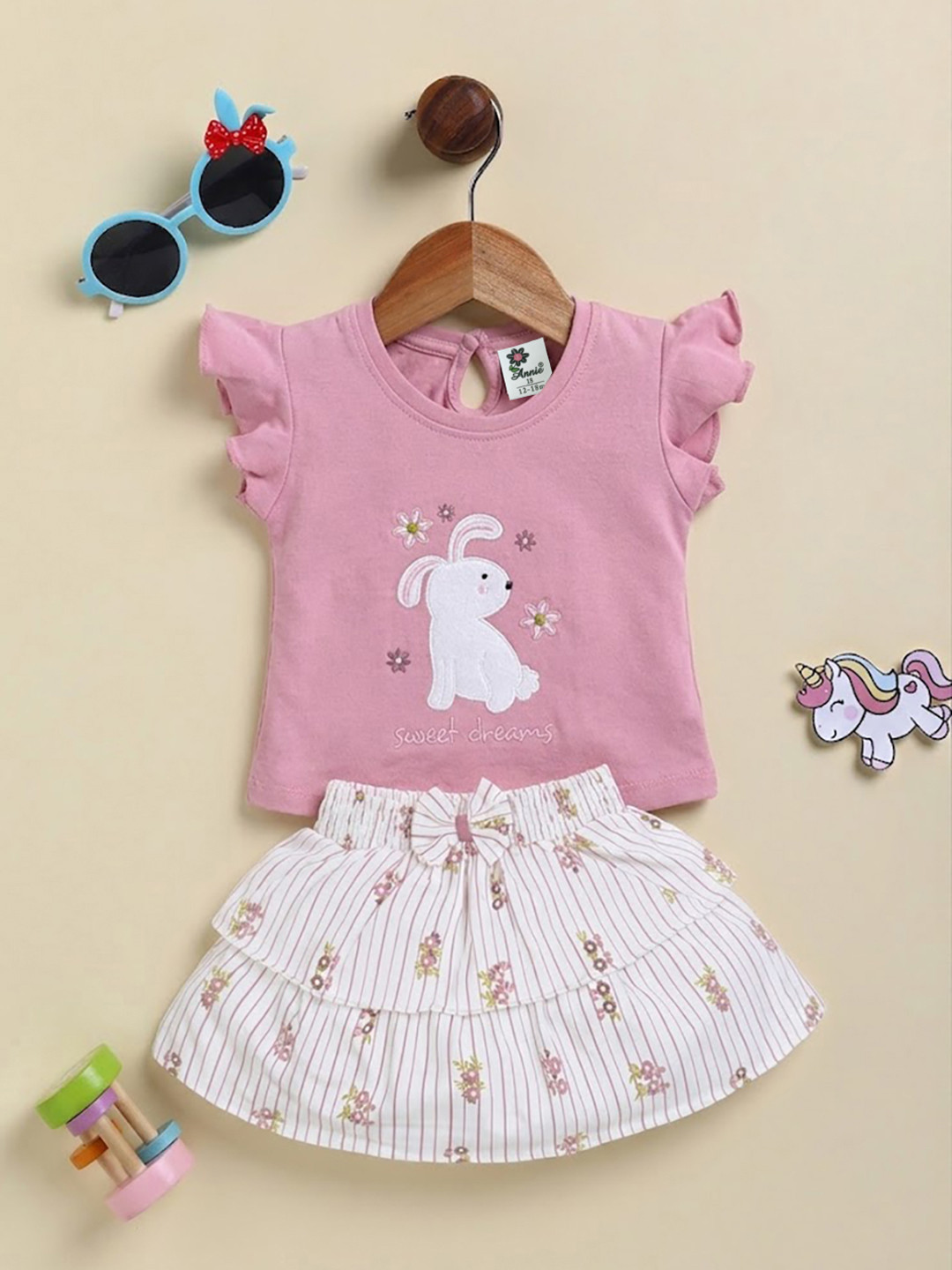 Annie Infant Girls Embroidered Pure Cotton Top with Skirt