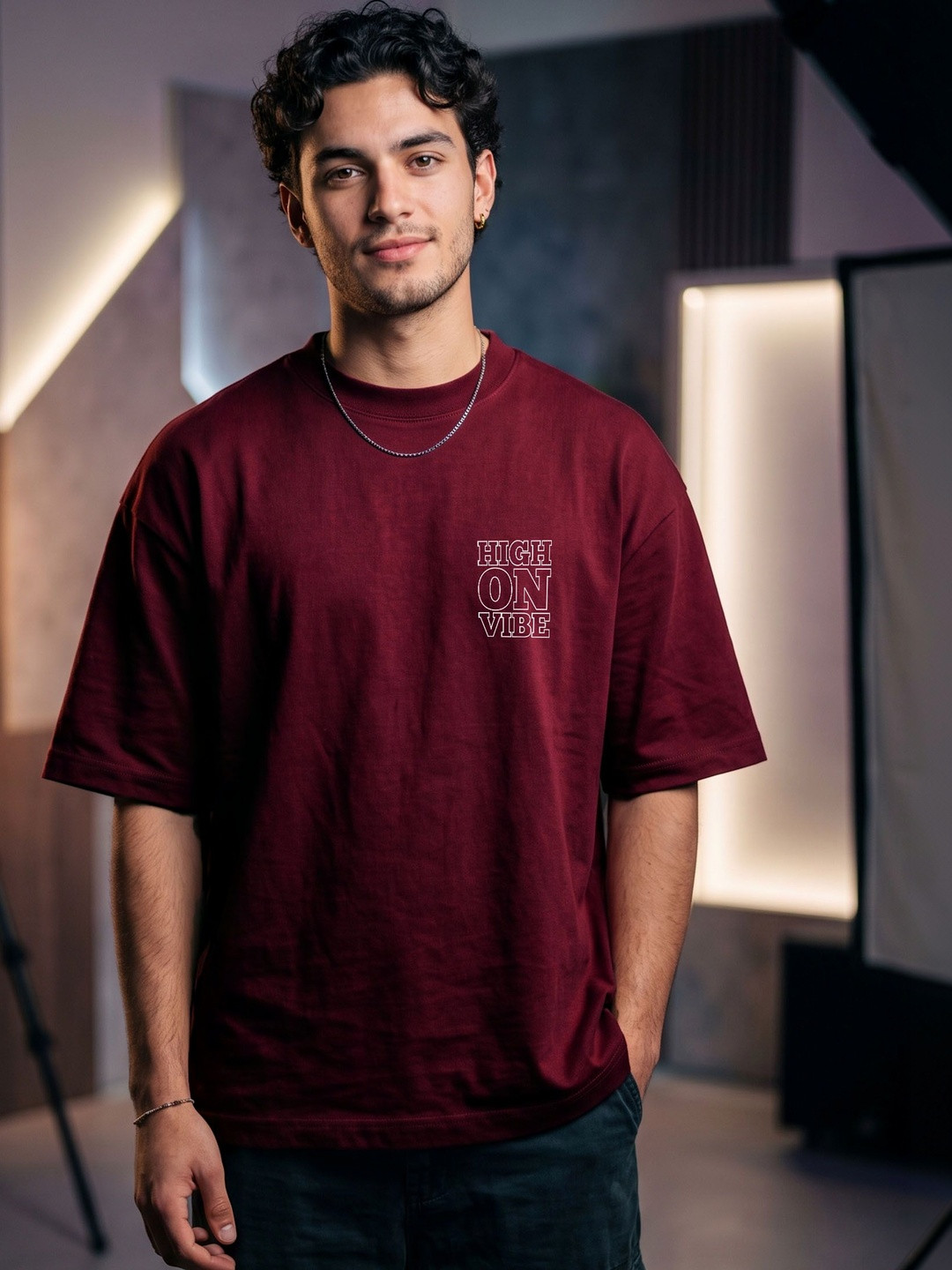 T.T. Men Typography Printed Drop-Shoulder Sleeves T-shirt