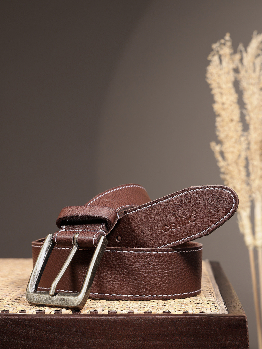 Celtic Brown Solid Leather Formal Belt (Unisex)