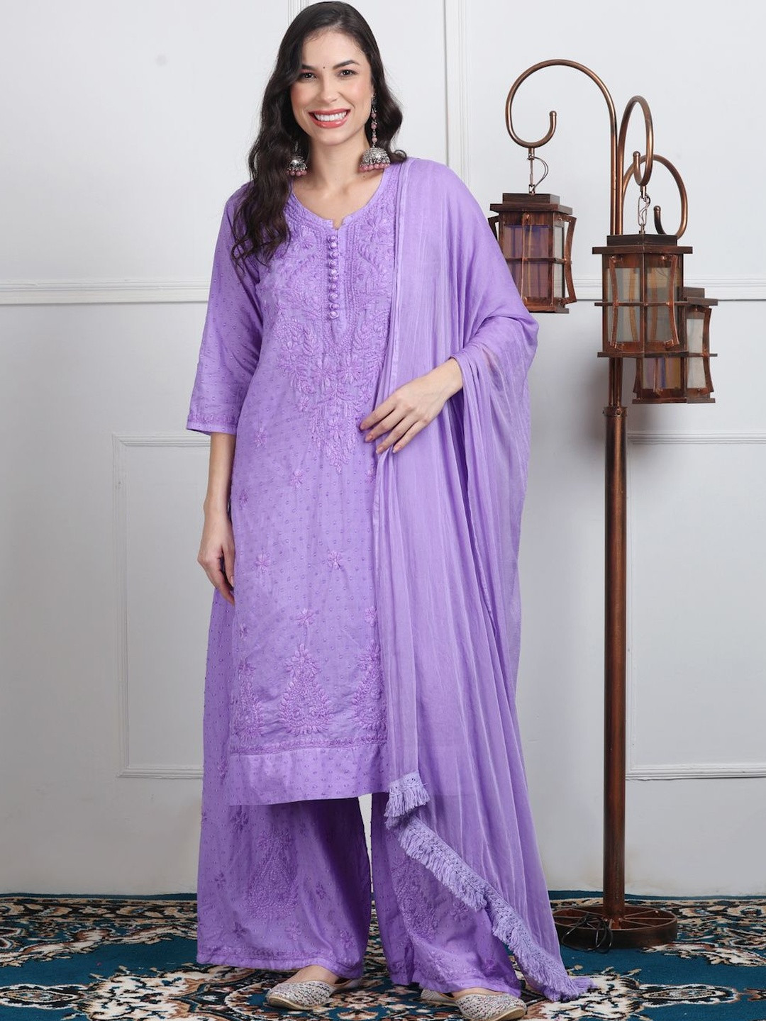 Noorza Chikankari Ethnic Motifs Embroidered Chikankari Pure Cotton Kurta Set