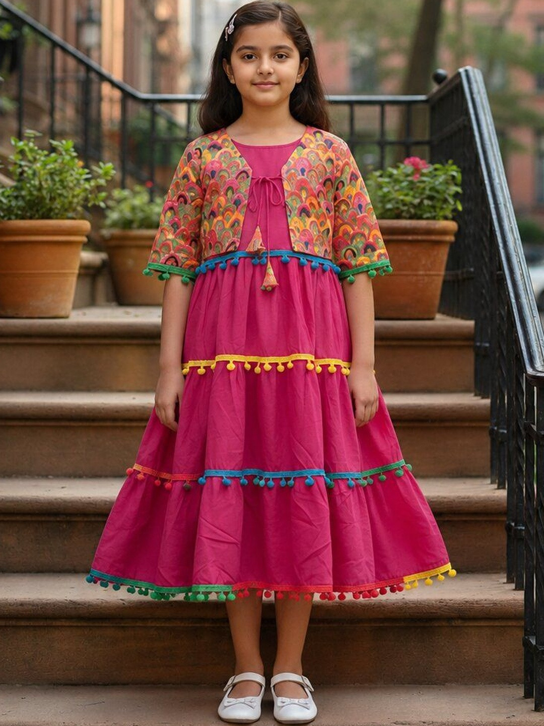 JAANYA Bohemian Print A-Line Midi Dress