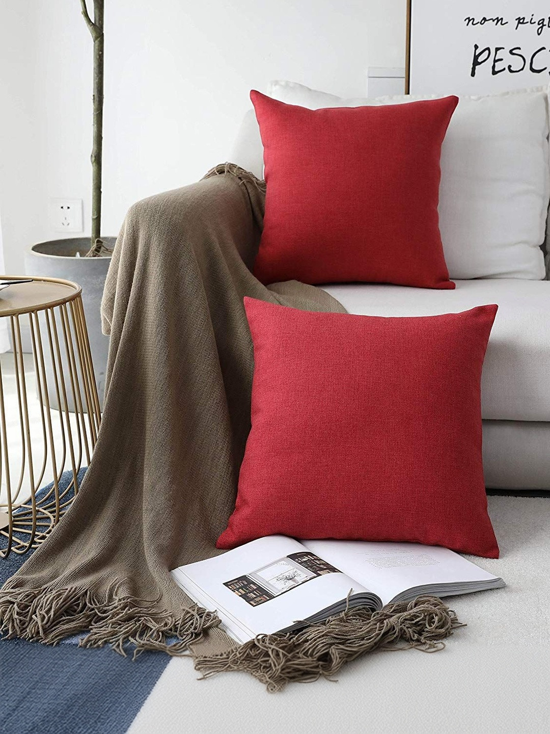Khooti Red Set of 2 Square Cushion Covers
