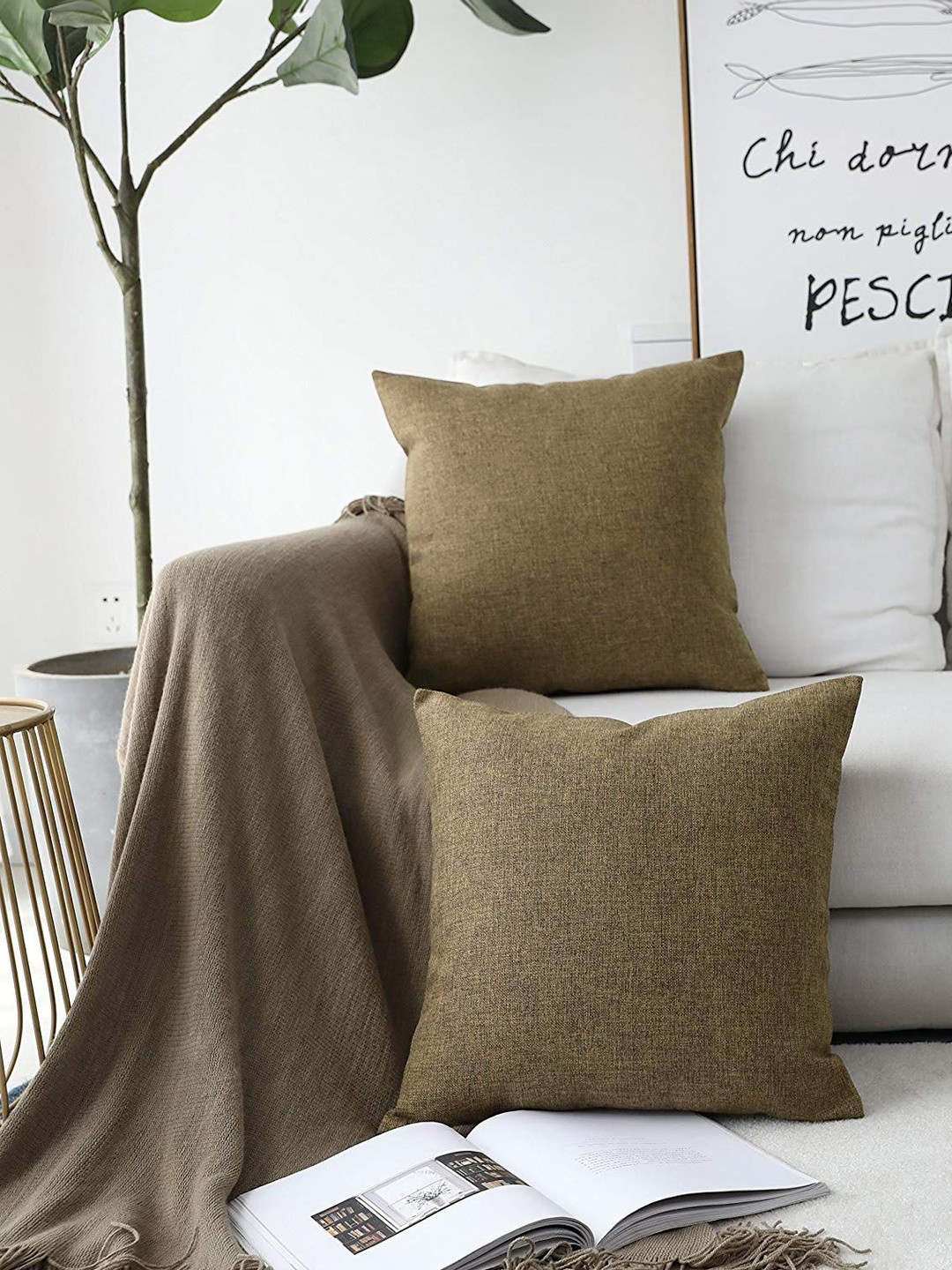 Khooti Brown Set of 2 Square Cushion Covers