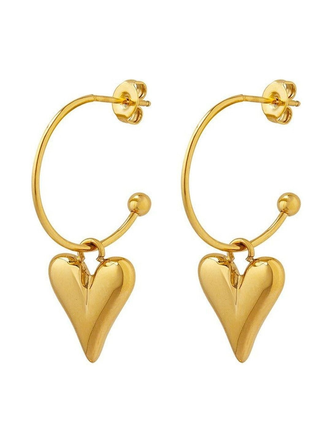 DIVING SWAN Women 18K Thick Gold Plated Suhana Heart Loop Hoop Earrings