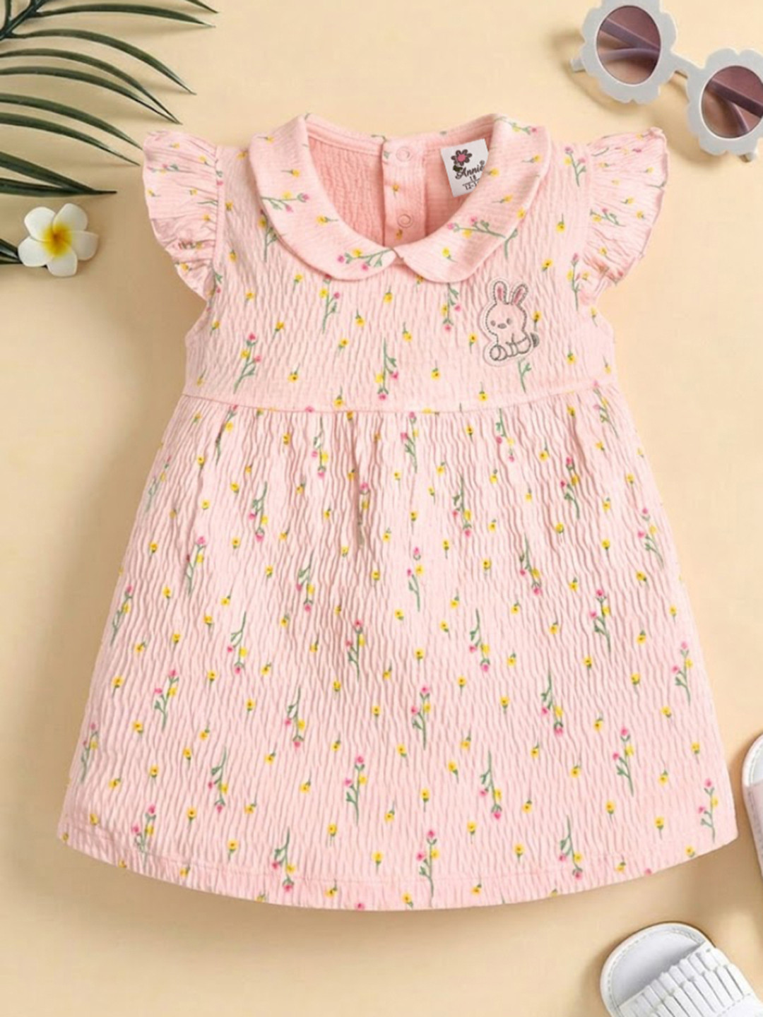 Annie Girls Floral Print Peter Pan Collar Flutter Sleeve A-Line Dress