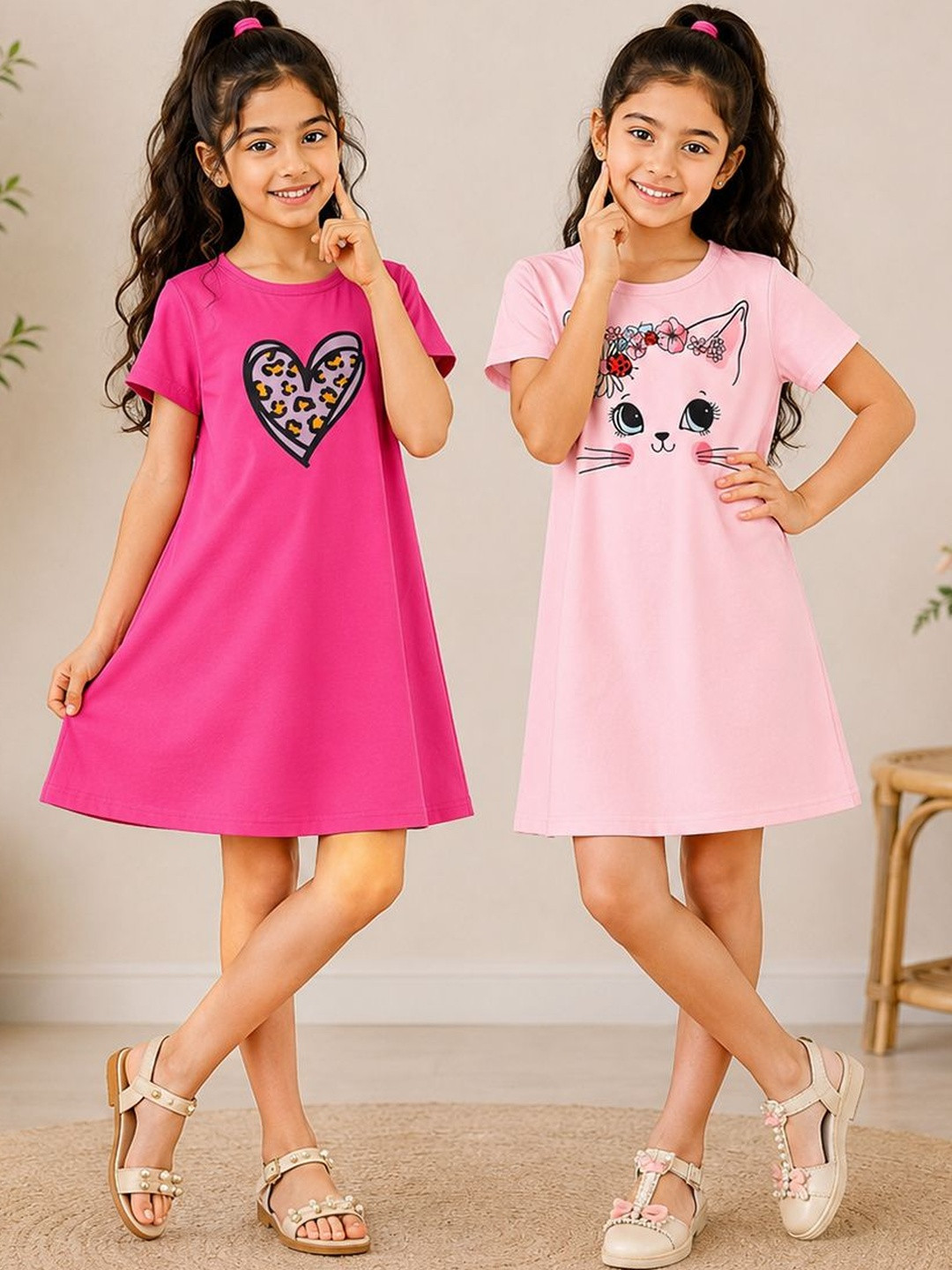 Girls Pack of 2 Printed T-shirt Nightdress 8