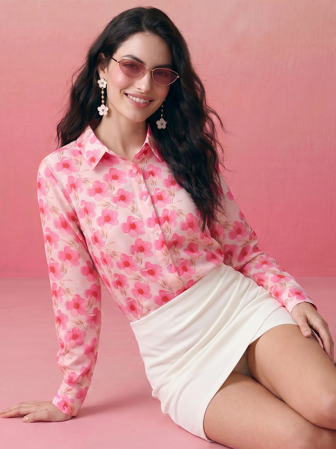 ZACCAI Floral Printed Shirt Style Top