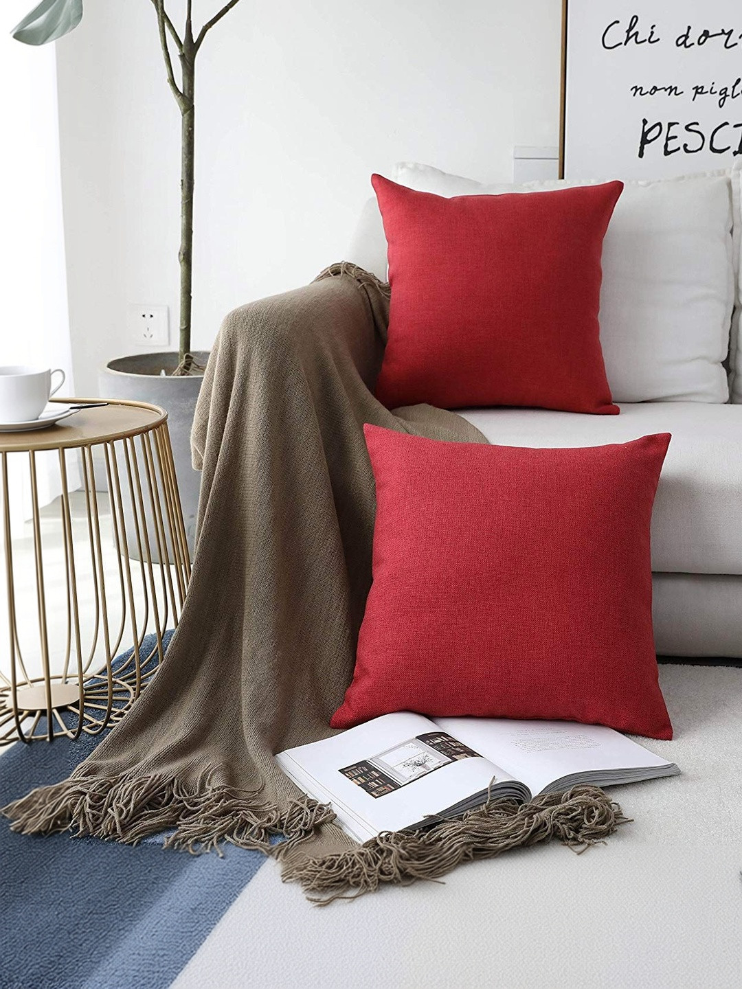 Khooti Red Set of 2 Square Cushion Covers