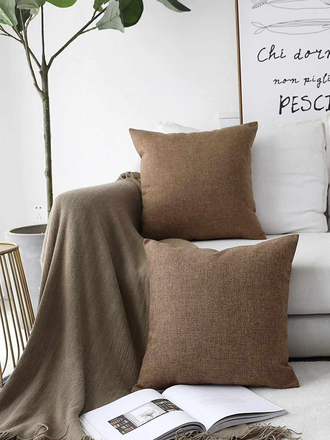 Khooti Brown Set of 2 Square Cushion Covers