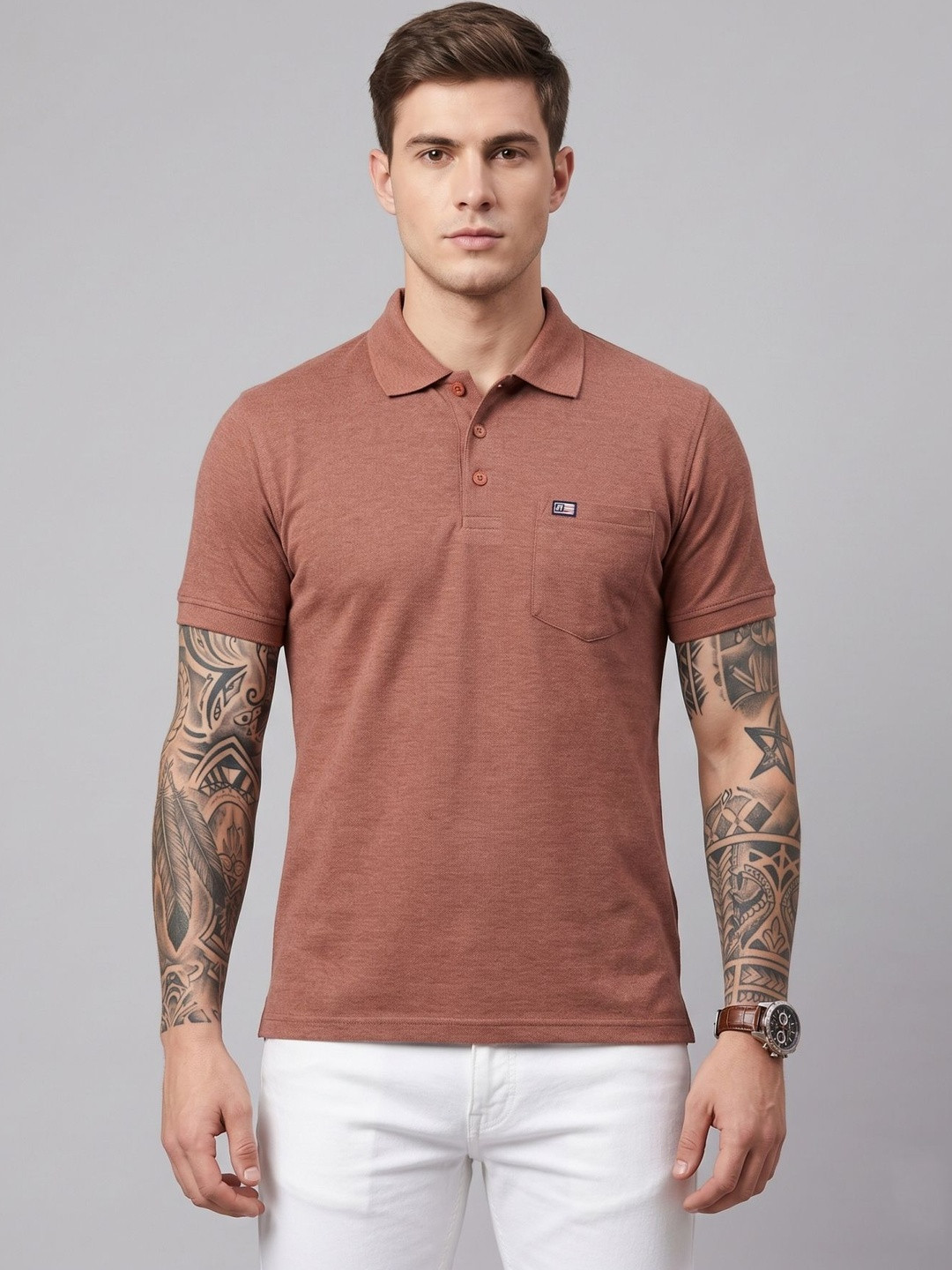 Moda Rapido Men Polo Collar Pockets T-shirt