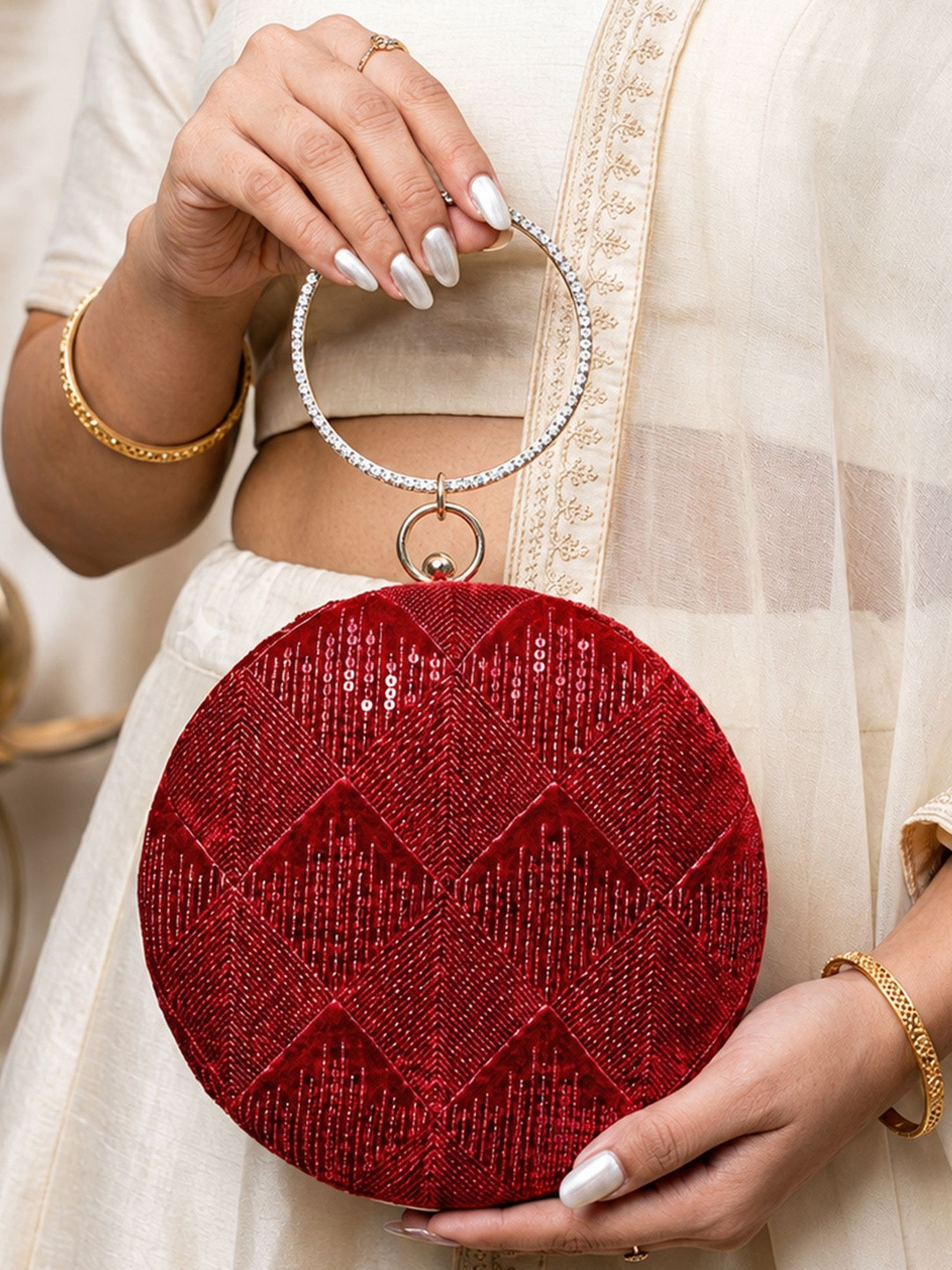 ARTKLIM Sequins Embroidered Box Clutch