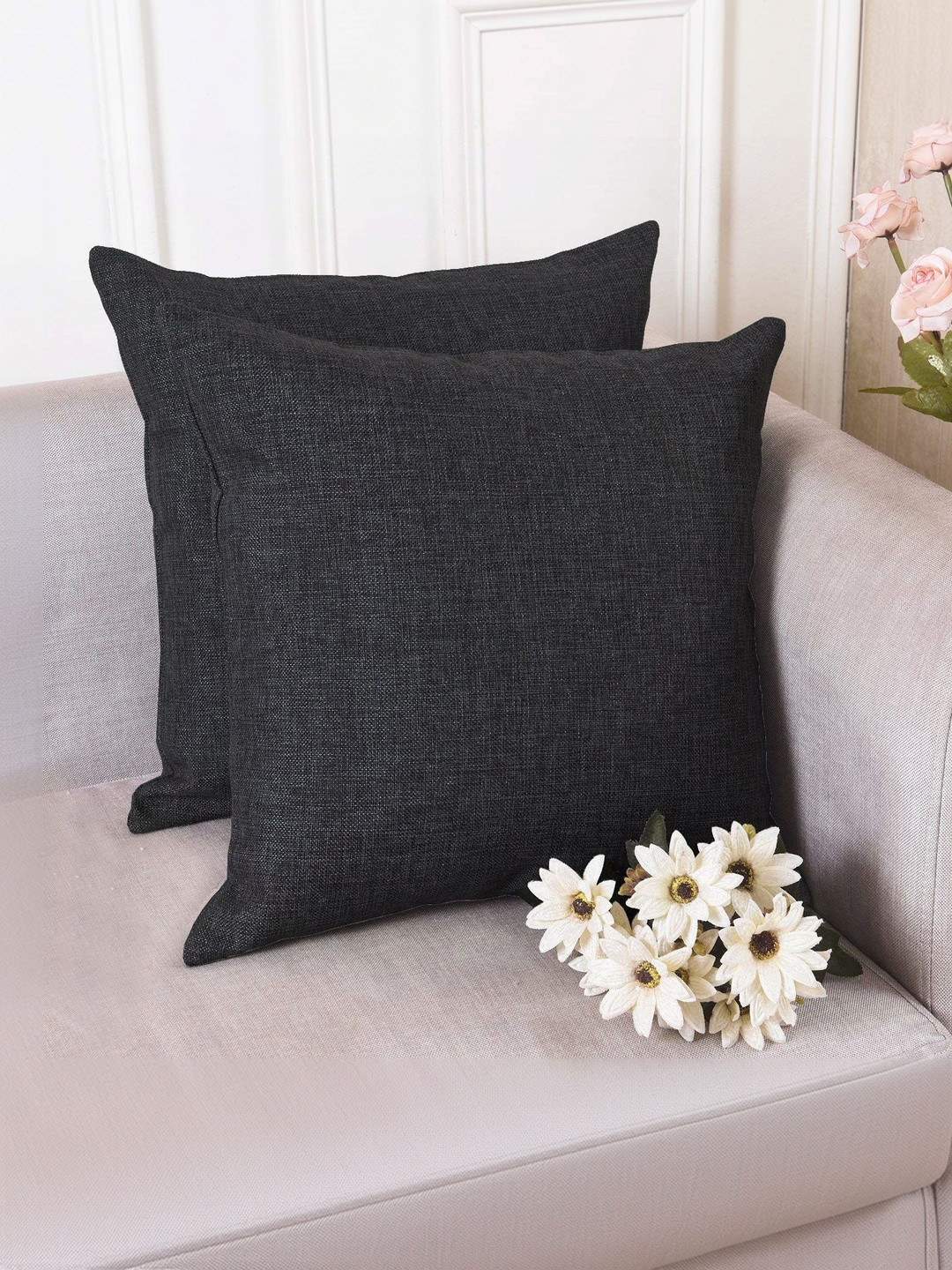 Khooti Grey & Charcoal Set of 2 Square Cushion Covers