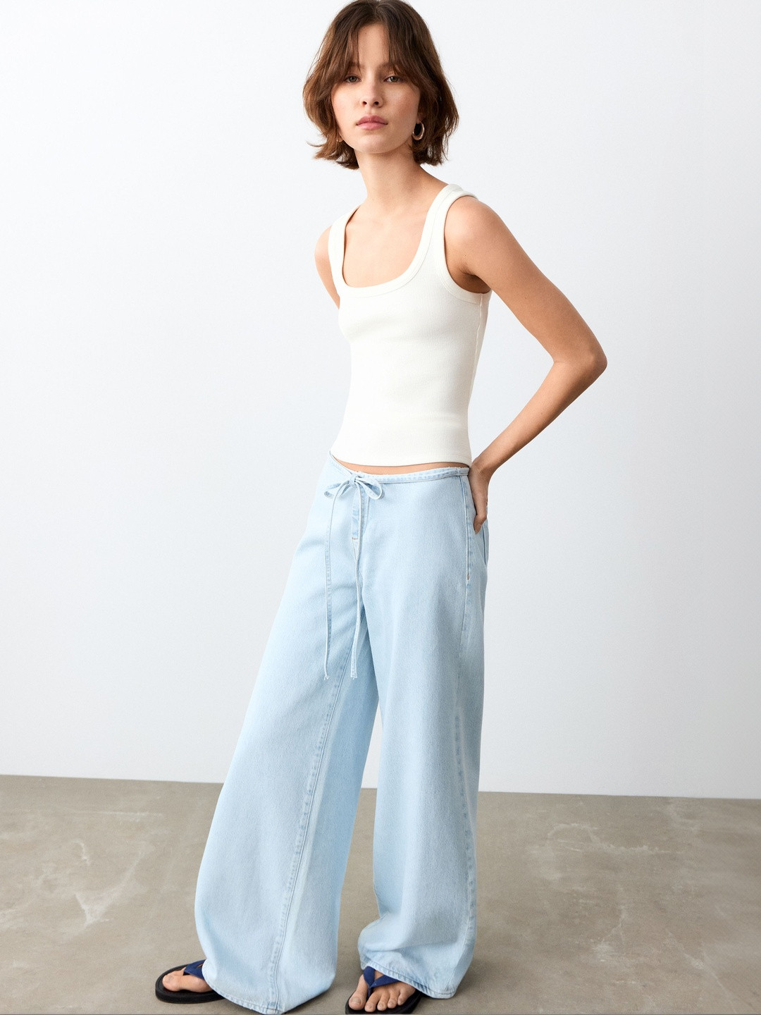 MANGO Scoop Neck Ribbed Pure Cotton Top