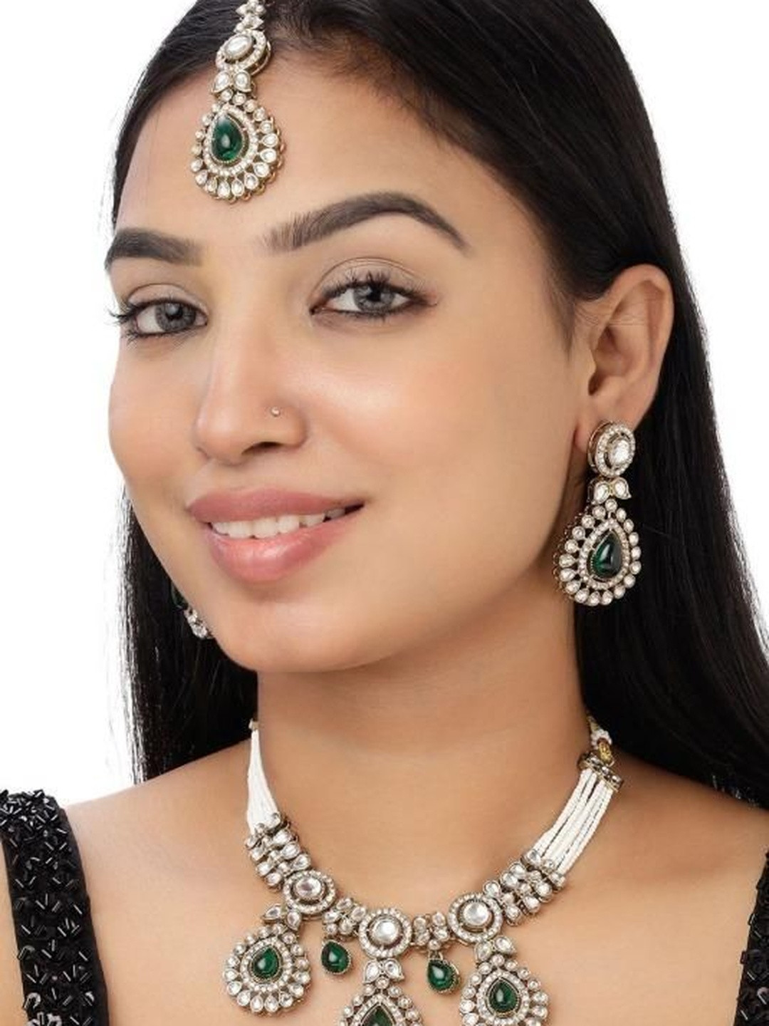 VELVET IMPERIAL Gold-Plated Kundan Studded & Artificial Beaded Jewellery Set