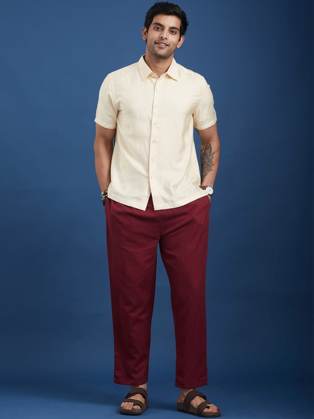 Taavi Men Pure Cotton Relaxed Fit Trousers