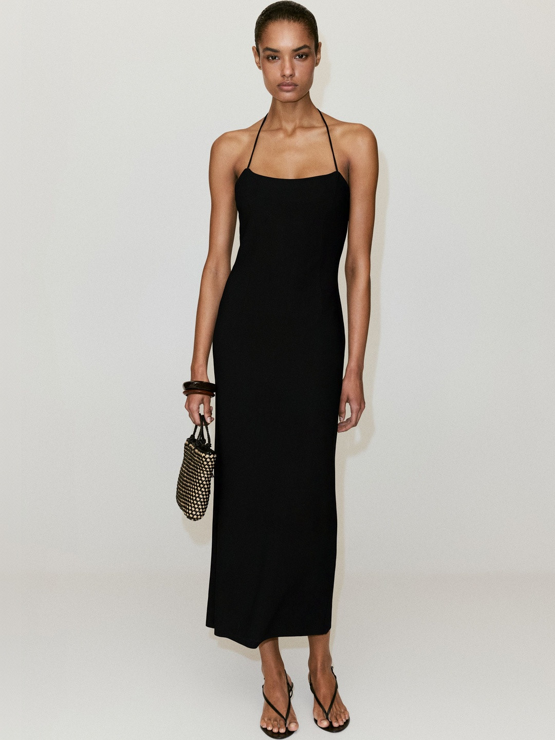 MANGO Halter Neck Fit & Flare Midi Dress