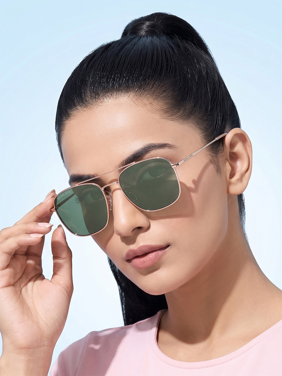 ROYAL SON Unisex Green Lens Square Sunglasses with UV Protected Lens RS0027AV-R1