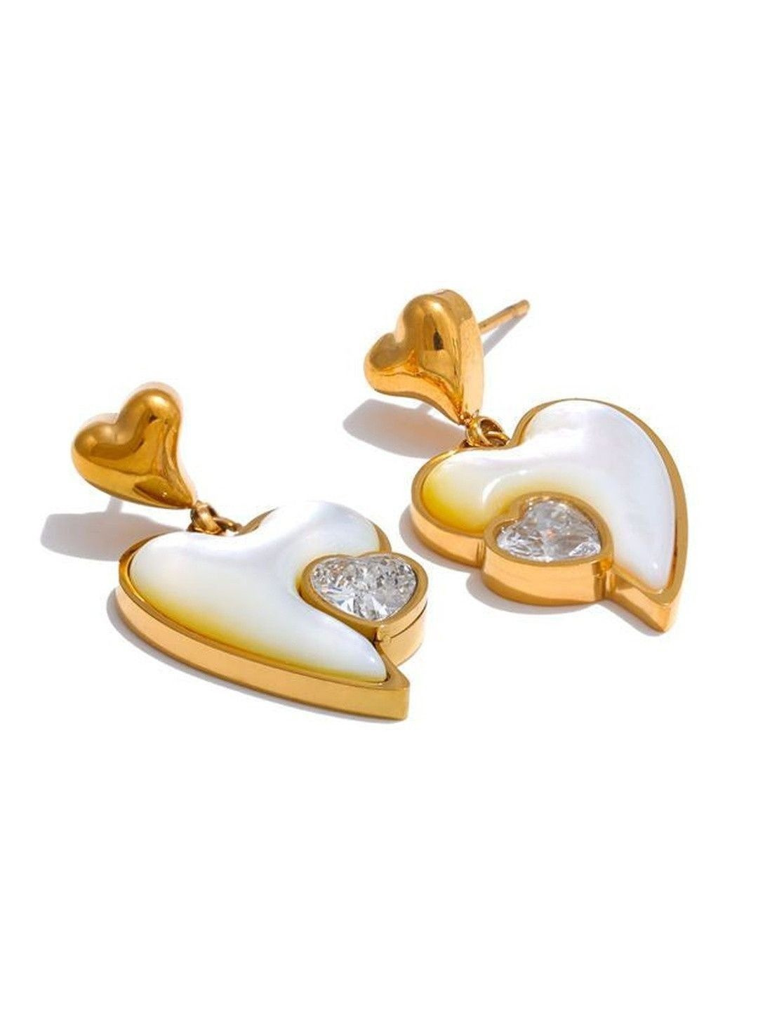 DIVING SWAN Women 18K Thick Gold Plated Ishq Heartstone Drop Earrings