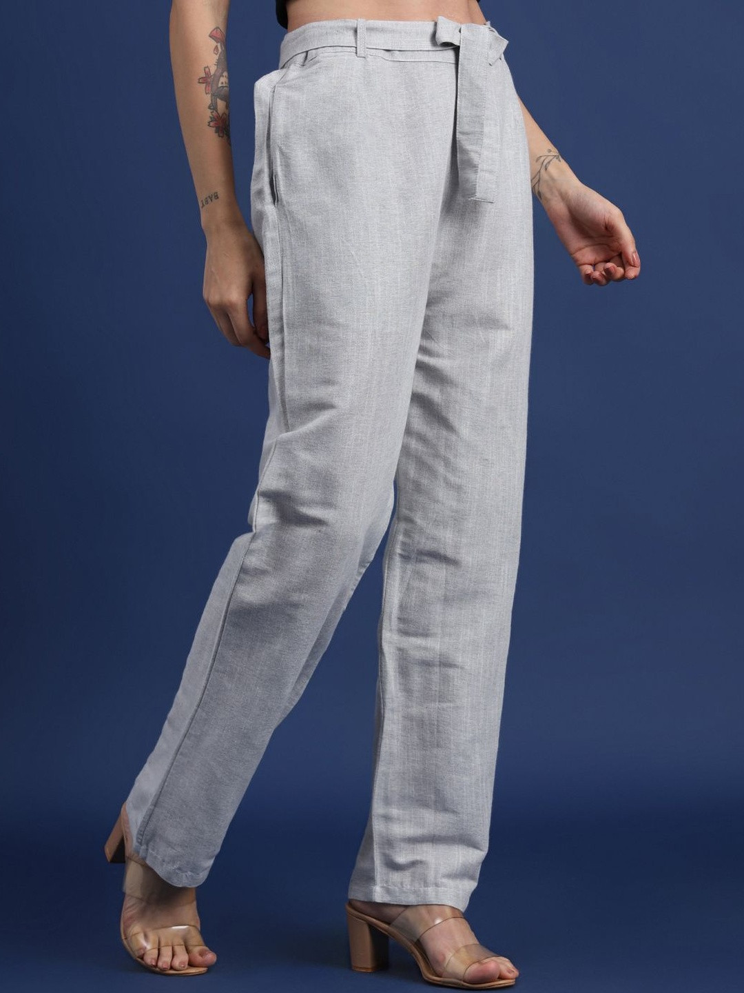 Taavi Women Pure Cotton High Rise Trousers