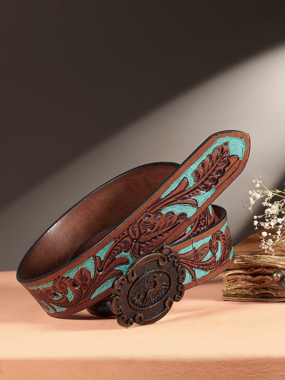 Celtic Unisex Brown Textured Leather Casual Belt Classic Tang Closure