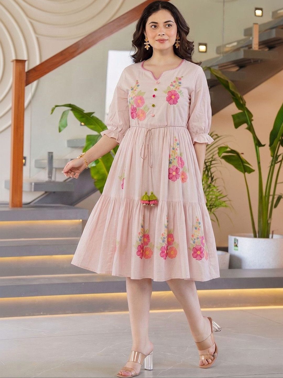 ZUMMER Floral Embroidered A-Line Dress