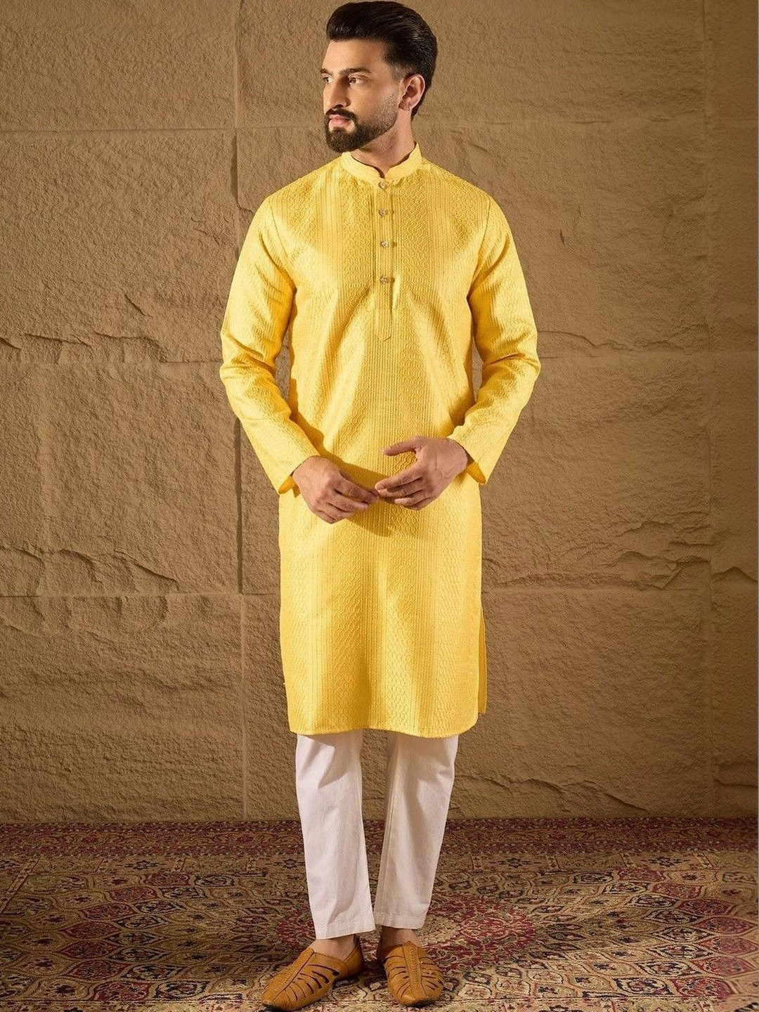 House of Pataudi Embroidered Mandarin Collar Calf Length Straight Kurta
