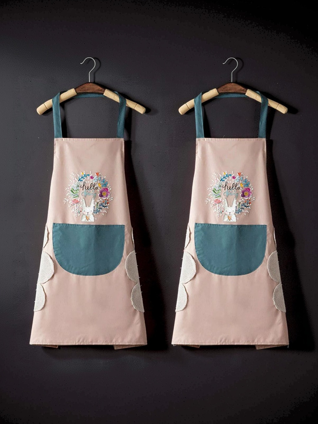 Ashmakam 2 Pcs Pink Printed Water Resistant Aprons
