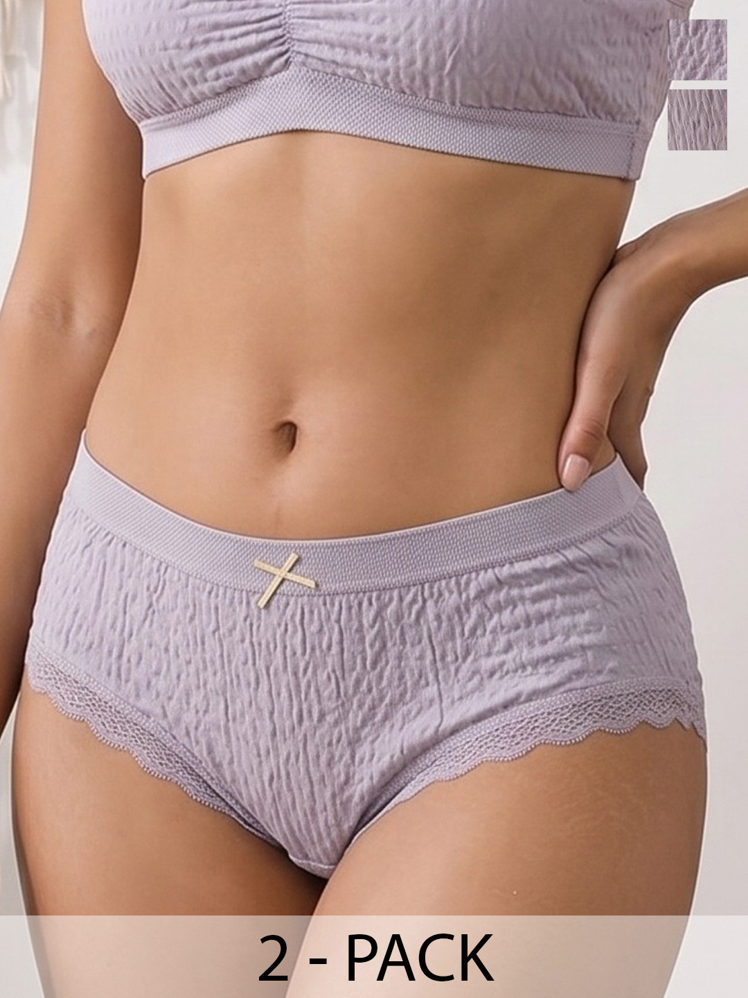 SBJ COLLECTIONS Women Pack of 2 Self Design Anti Bacterial Lace Bikini