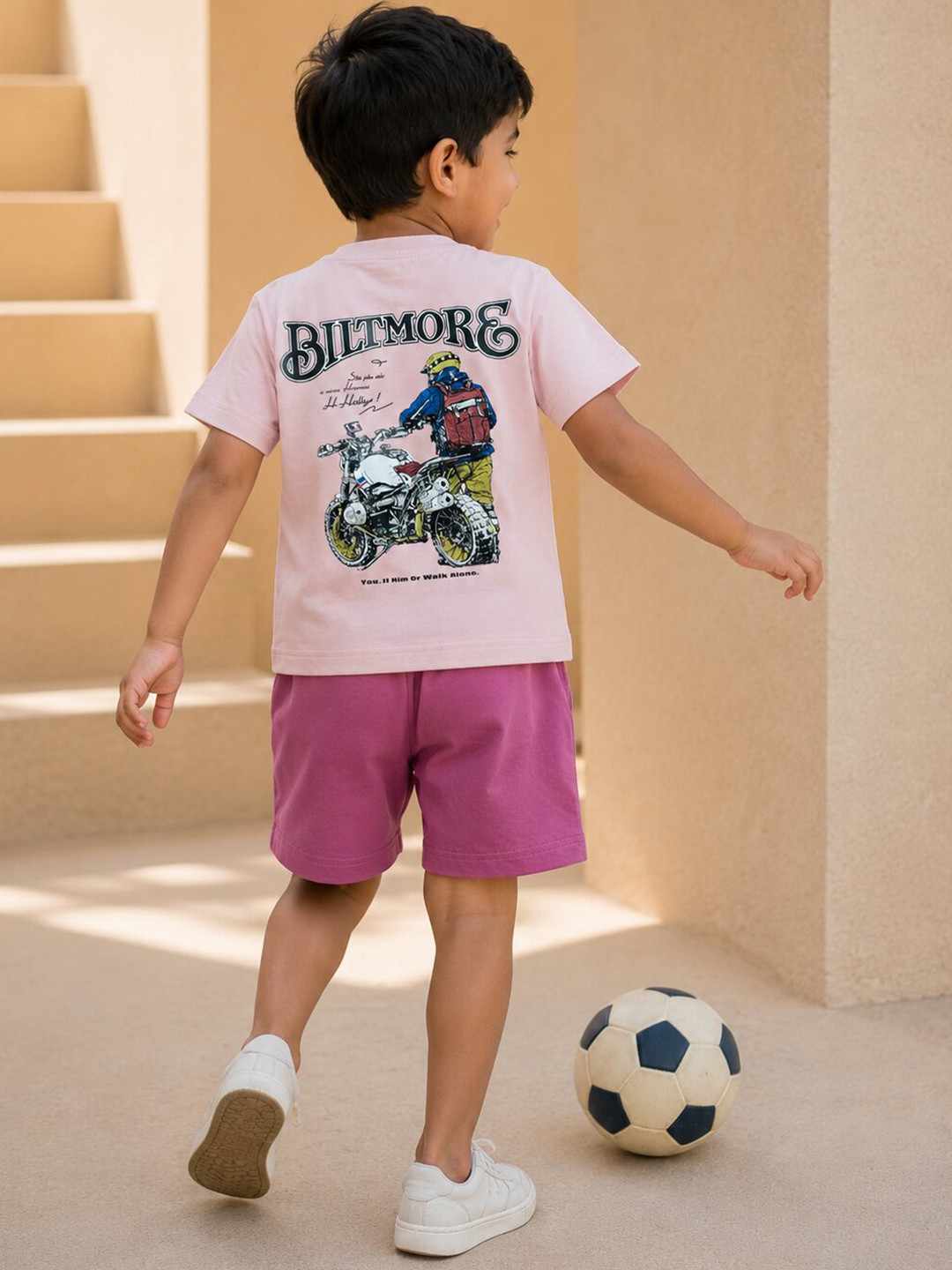 LITTLE APPLE Set Of 2 Kids Printed T-shirt with Shorts