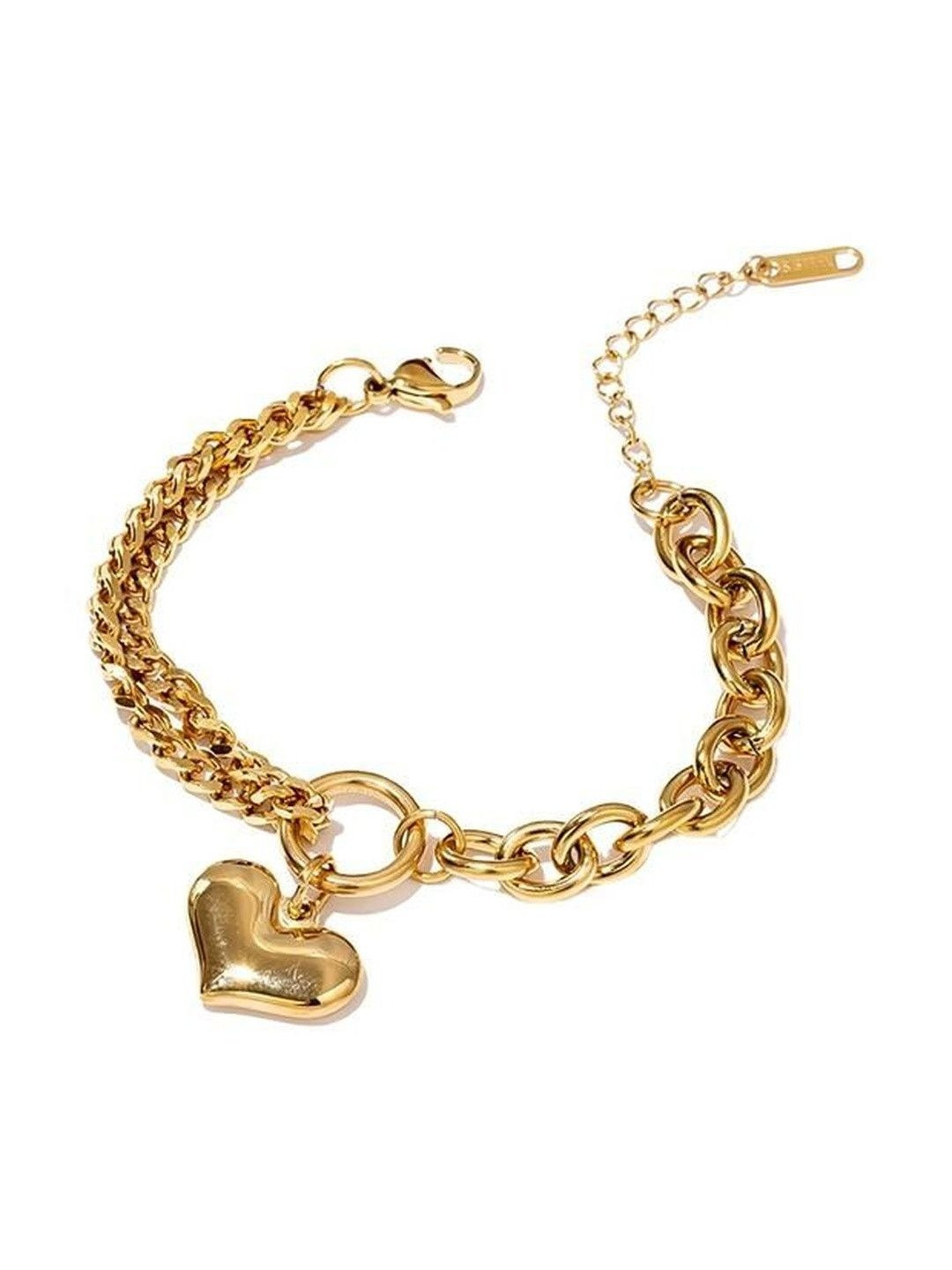 DIVING SWAN Women 18K Thick Gold Plated Myra Heart Link Charm Bracelet